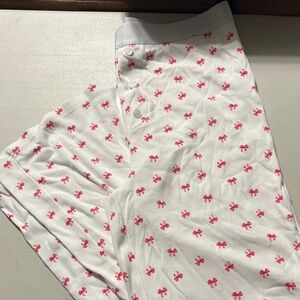 White Pajama Pants with Red Bow Print